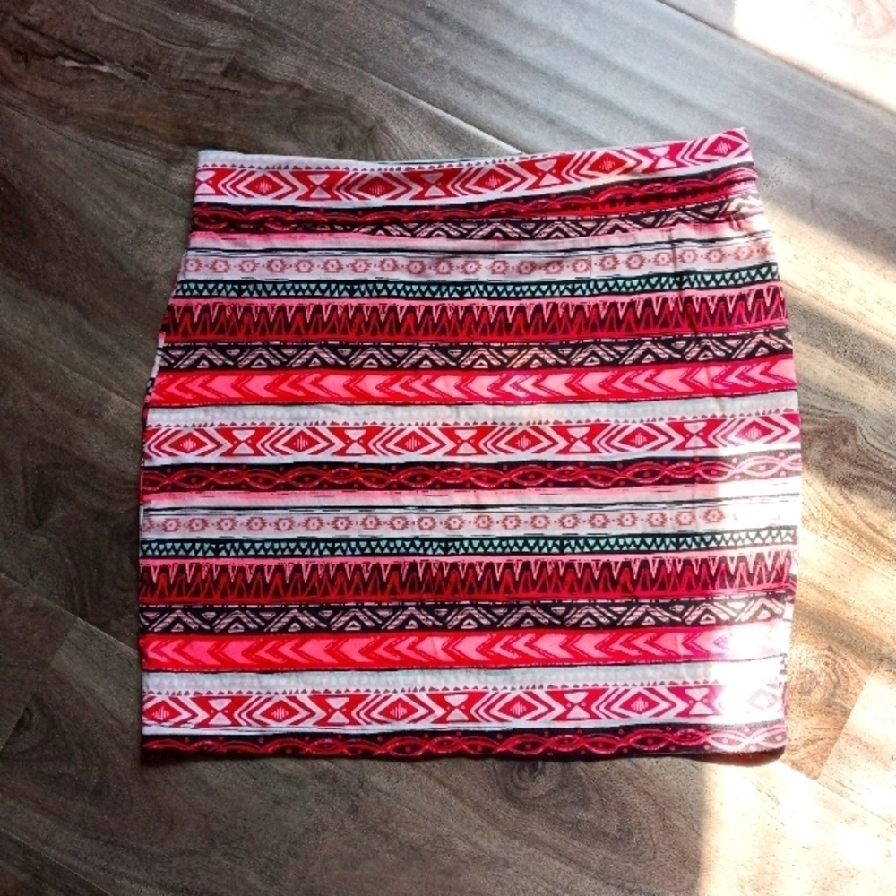 Multi coloured aztec print mini skirt